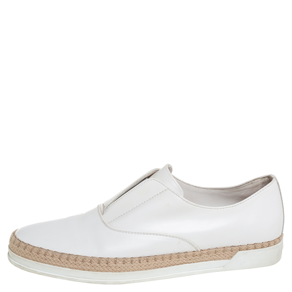 

Tod's White Leather Espadrille Slip On Sneakers Size