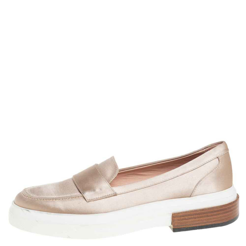 

Tod's Beige Satin Slip On Loafer Sneakers Size