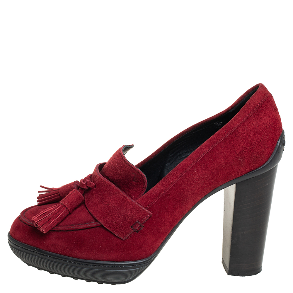 

Tod's Red Suede Tassel Loafer Pumps Size, Burgundy