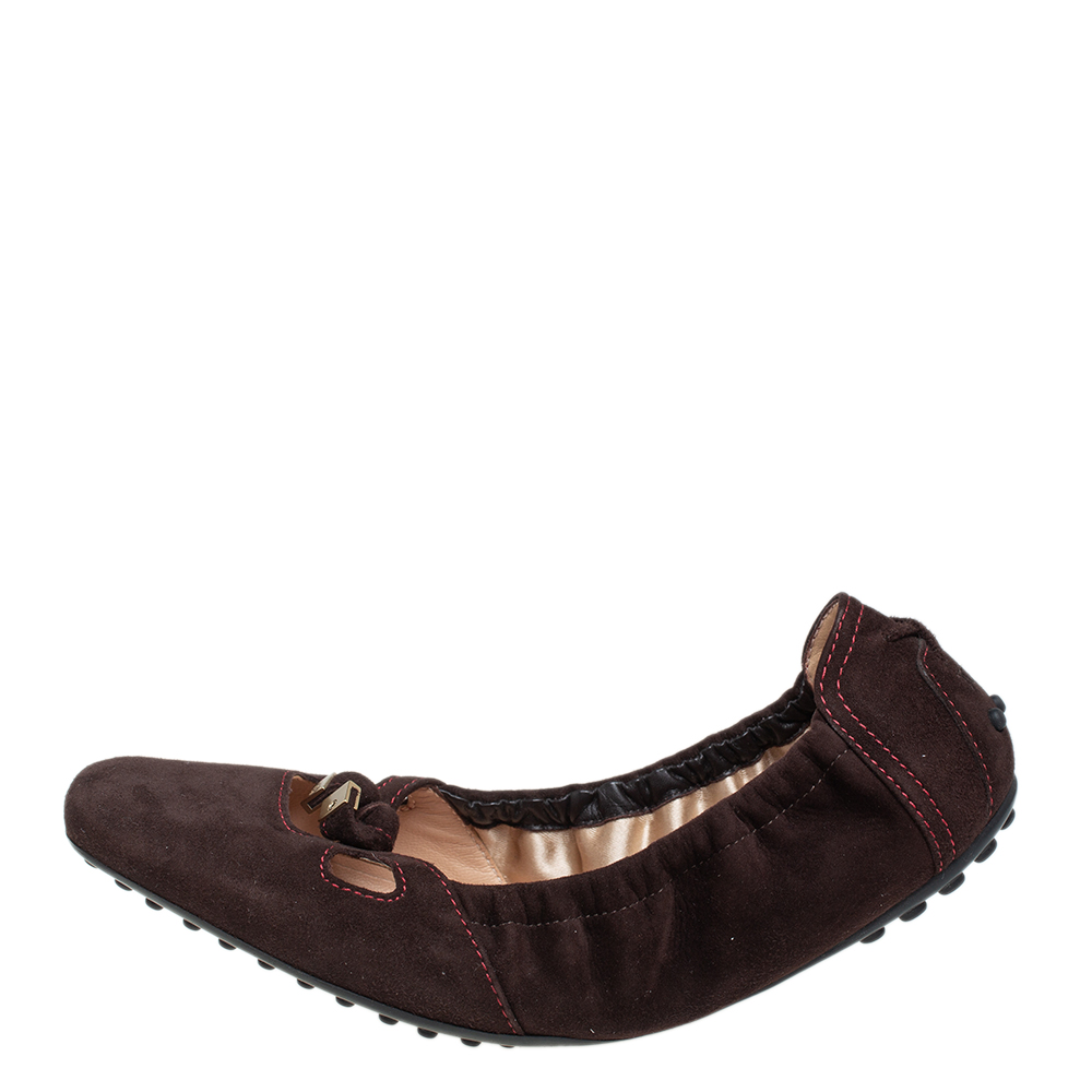 

Tod's Brown Suede Scrunch Bow Ballet Flats Size