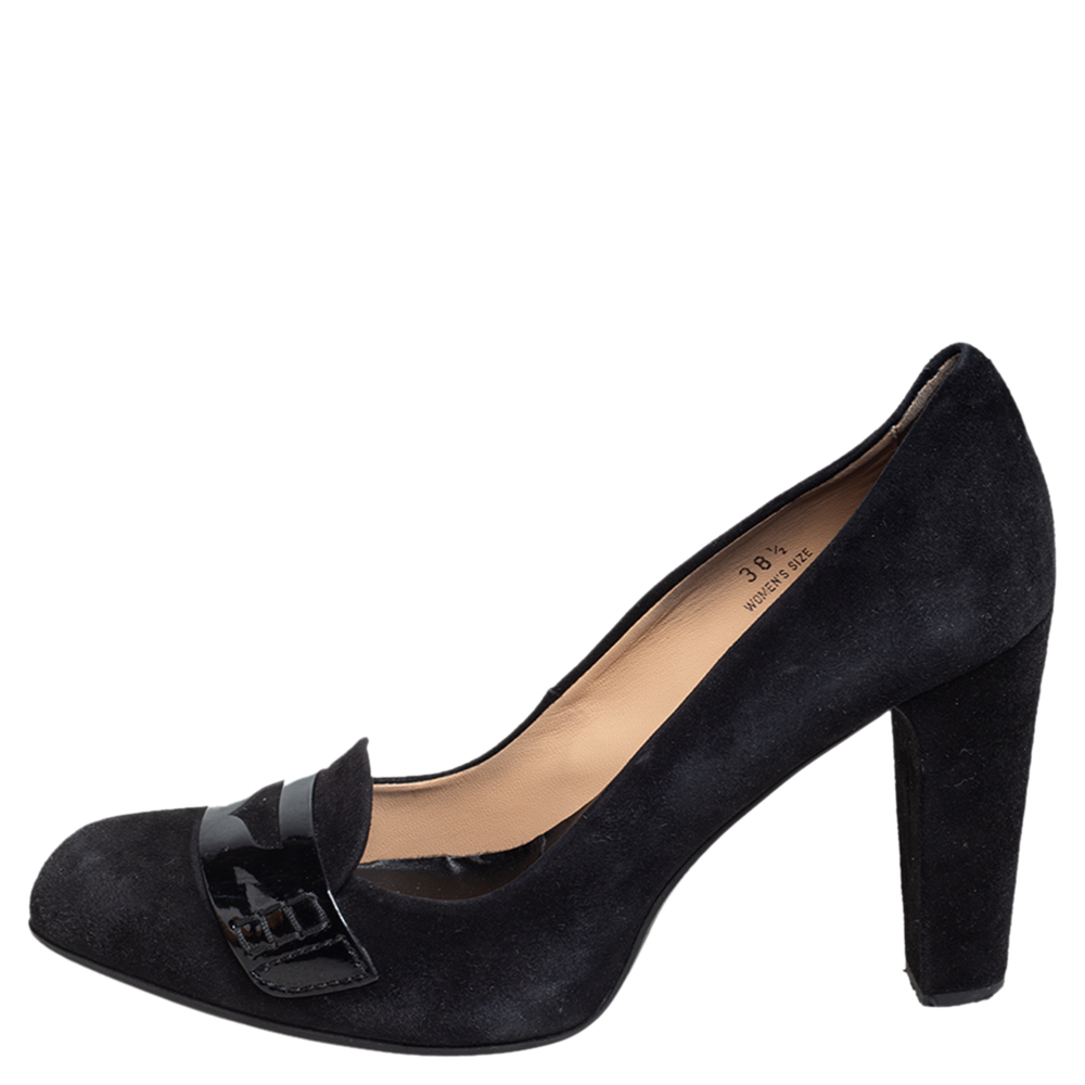 

Tod's Black Suede And Patent Leather Penny Loafer Pumps Size