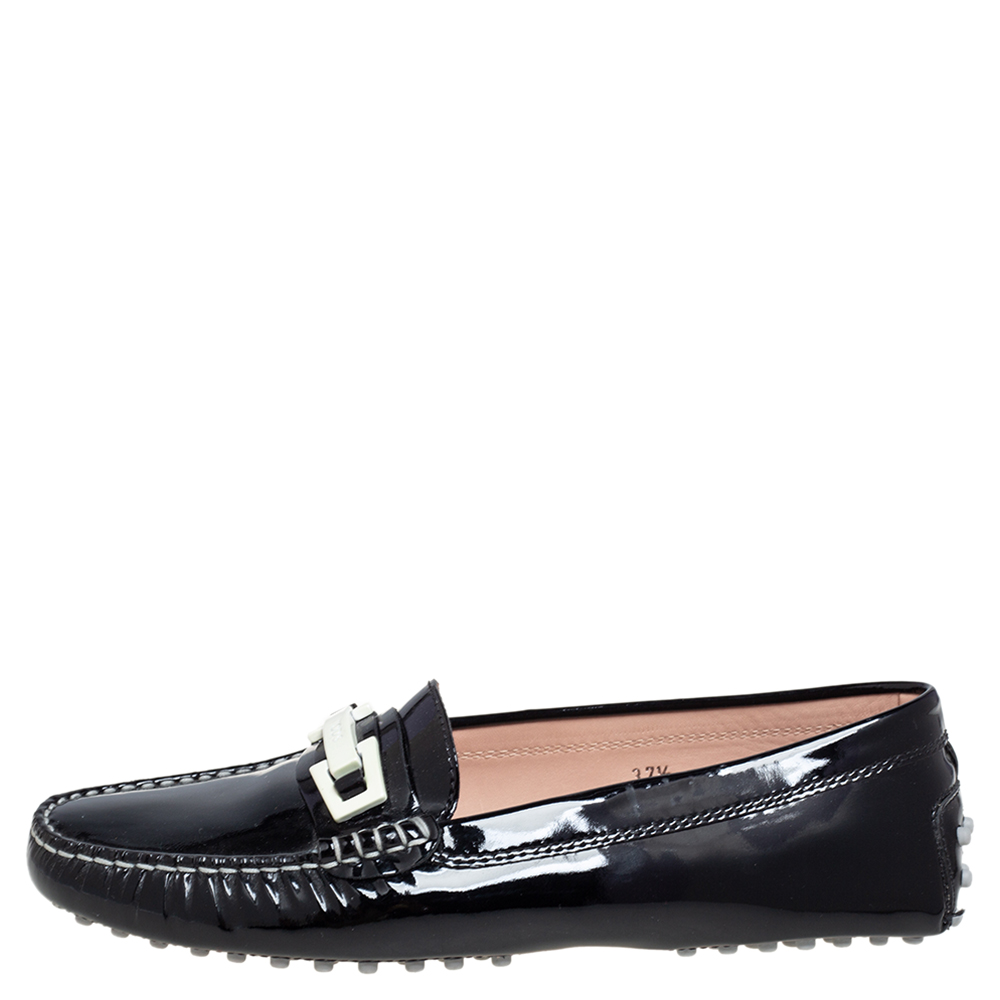 

Tod's Black Patent Leather Horsebit Loafers Size