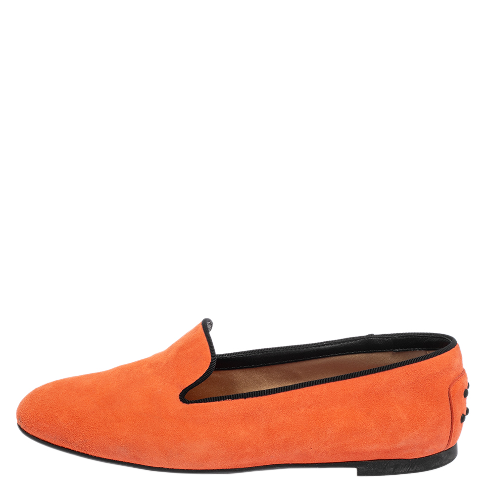 

Tod's Orange Suede Smoking Slippers Size