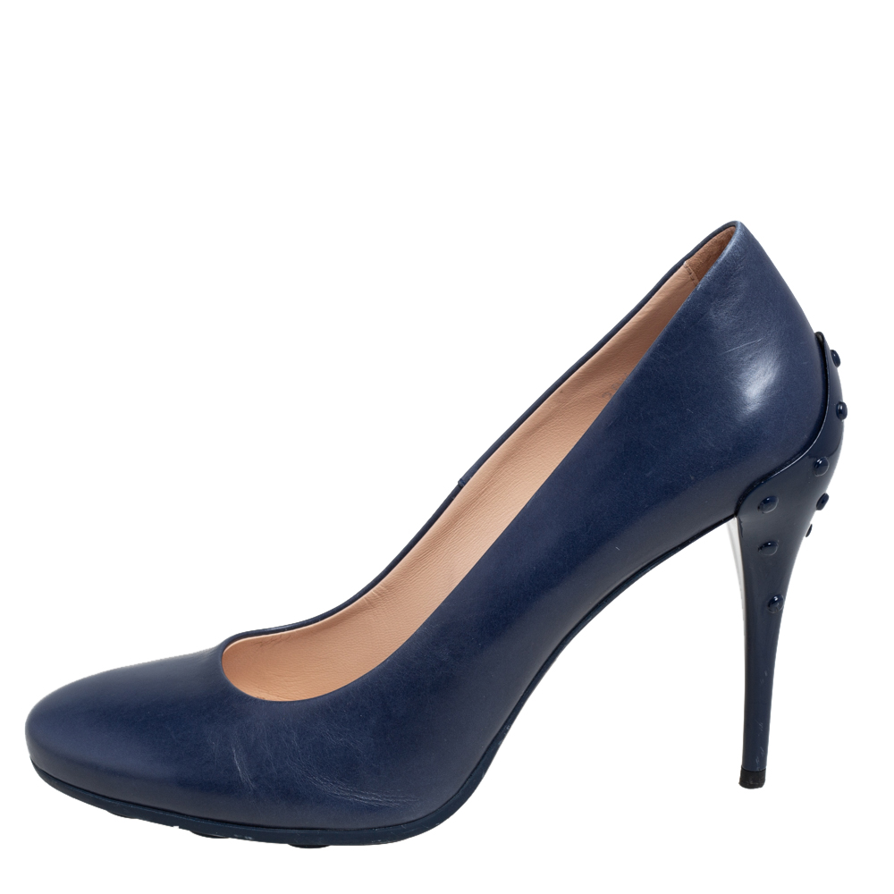 

Tod's Blue Leather Loafer Pumps Size