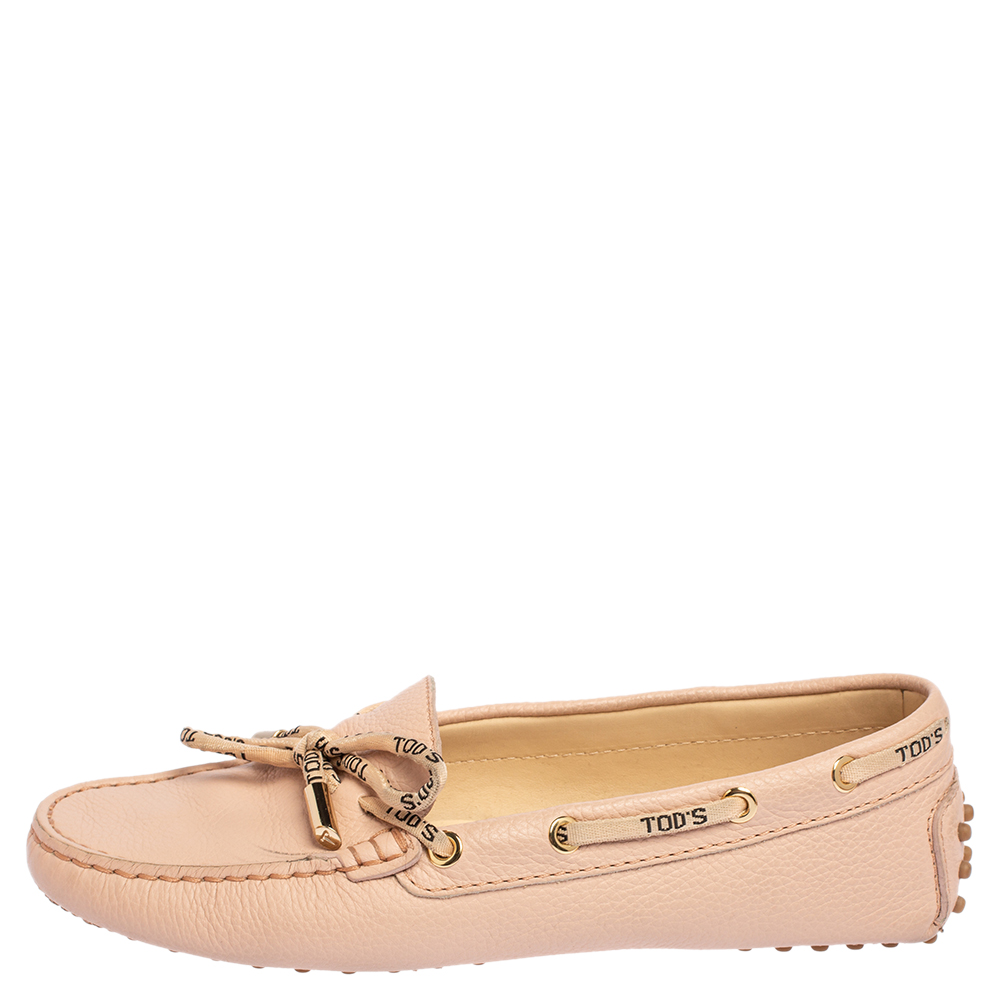 

Tod's Blush Pink Leather Bow Loafers Size, Beige