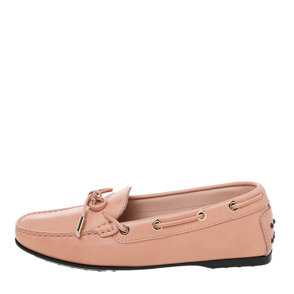 

Tod's Beige Leather Bow Slip On Loafers Size