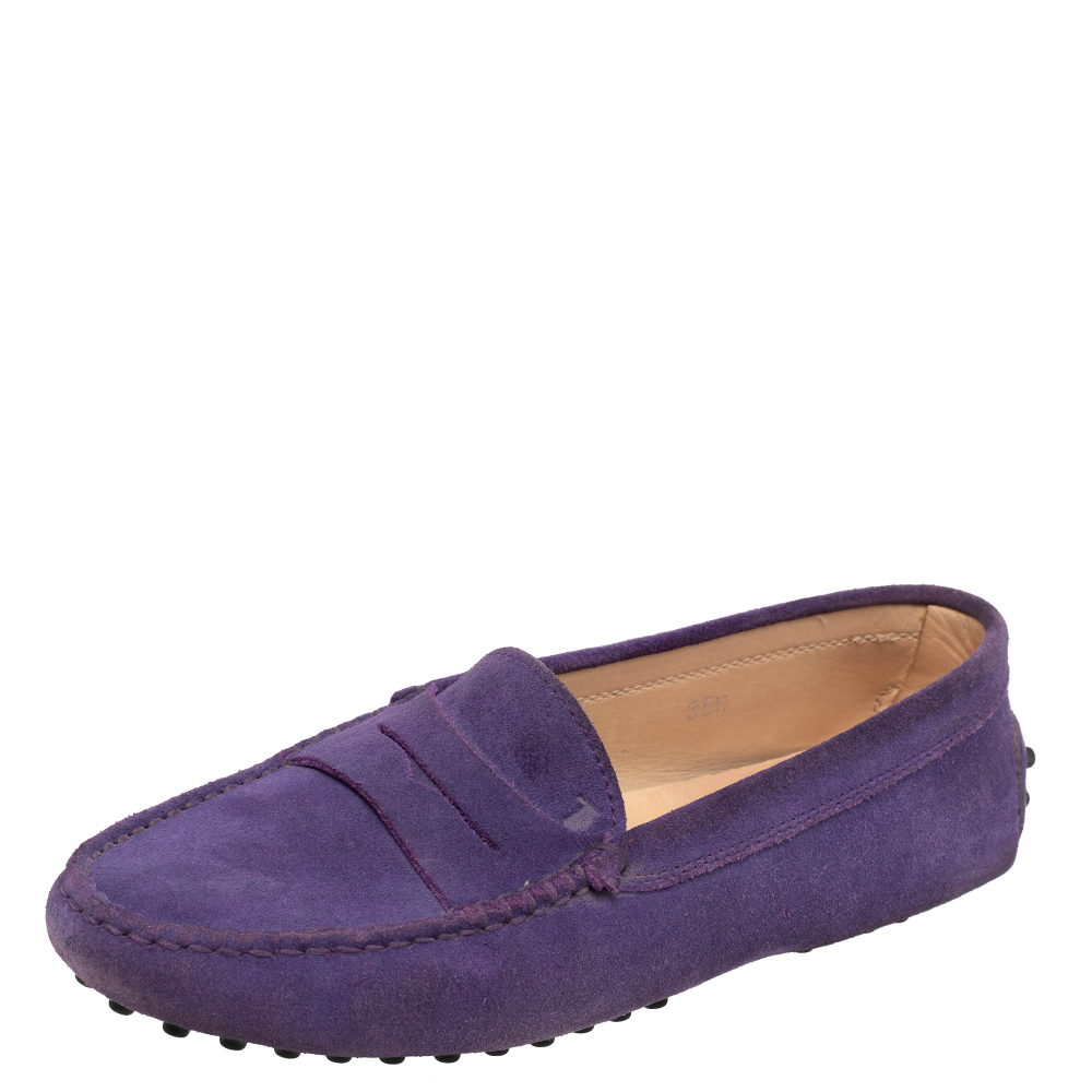 

Tod's Purple Suede Penny Slip On Loafers Size