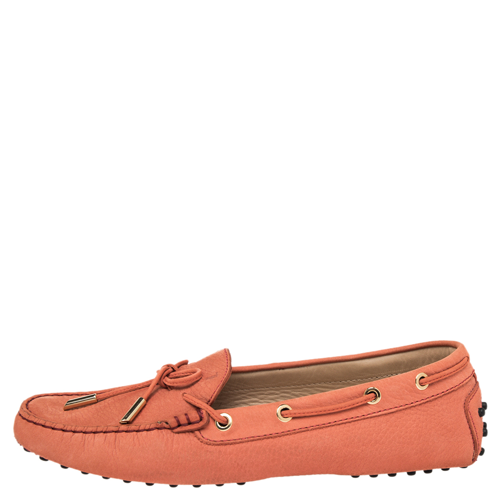 

Tod's Orange Suede Bow Slip On Loafers Size