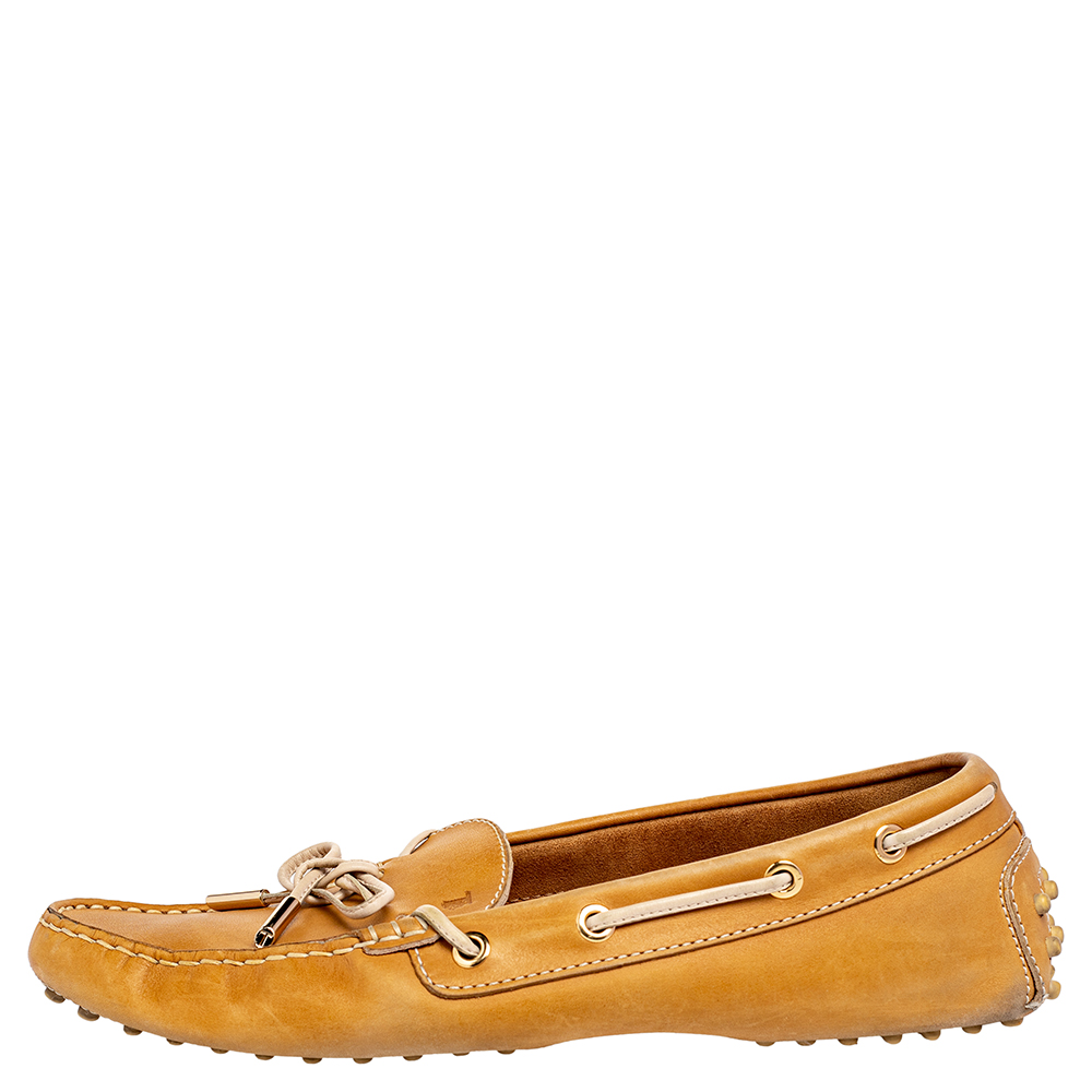 

Tod's Brown Leather Bow Slip On Loafers Size