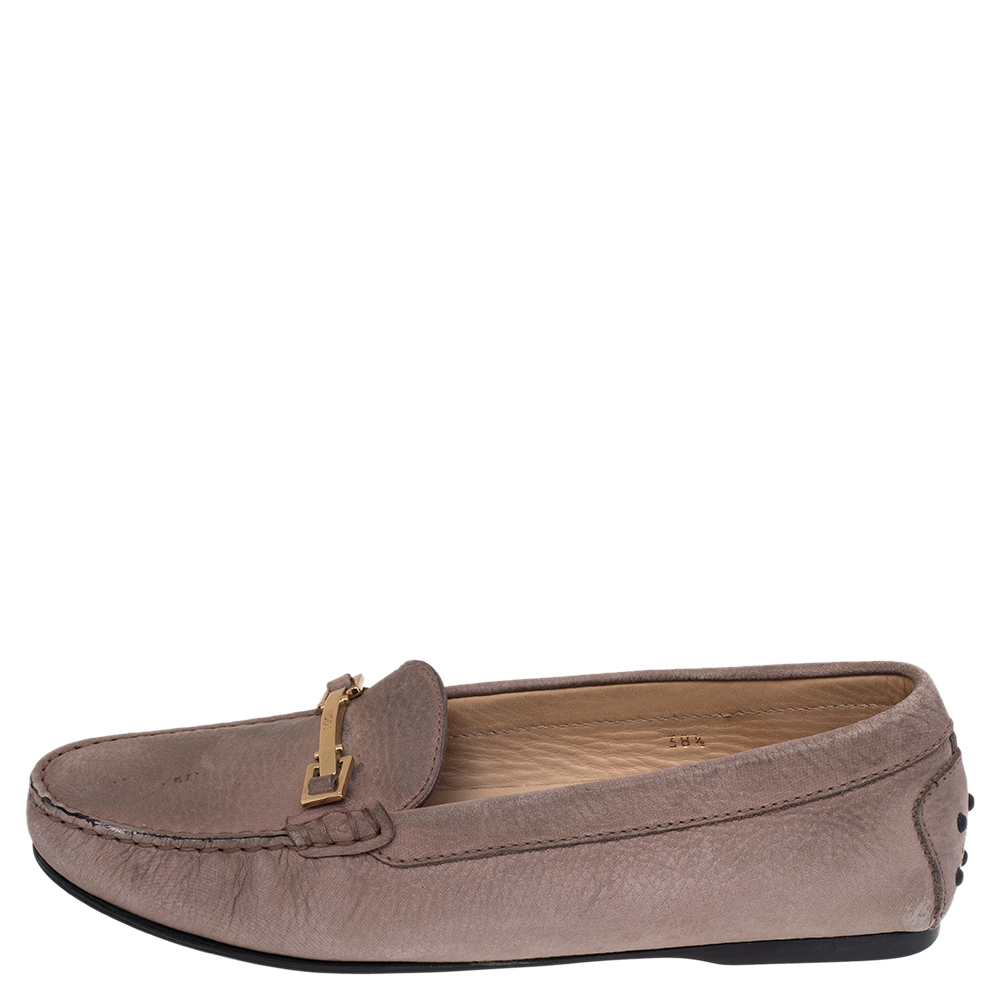 

Tod's Beige Leather Buckle Slip On Loafers Size