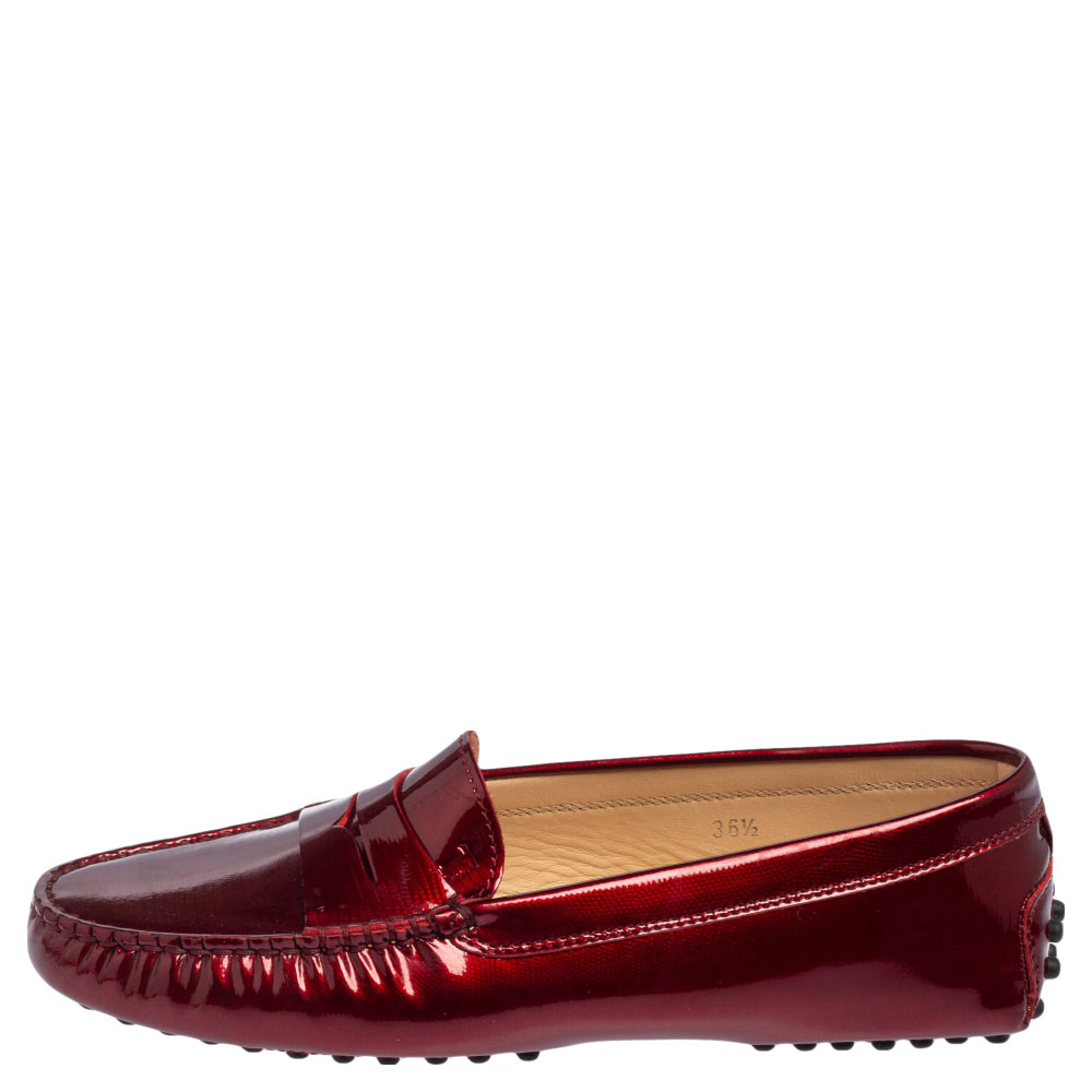 

Tod's Burgundy Patent Leather Penny Loafers Size
