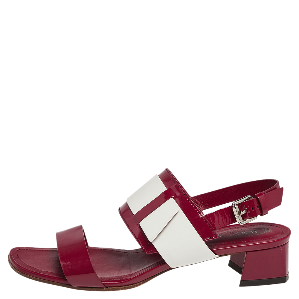 

Tod's Red/White Patent And Leather Block Heel Slingback Sandals Size