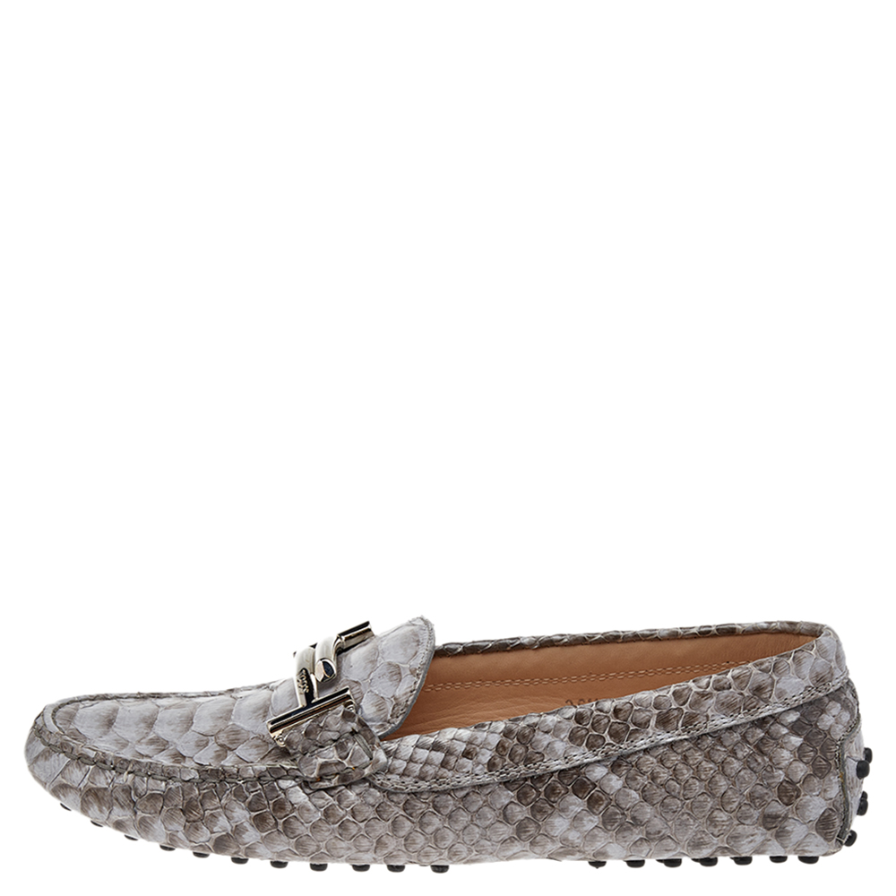 

Tod's Grey Python Leather Slip on Loafers Size