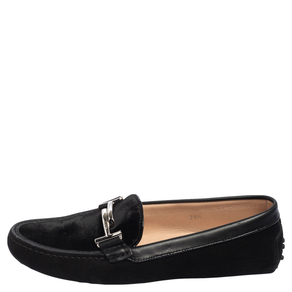 

Tod's Black Suede and Velvet Double T Slip On Loafers Size