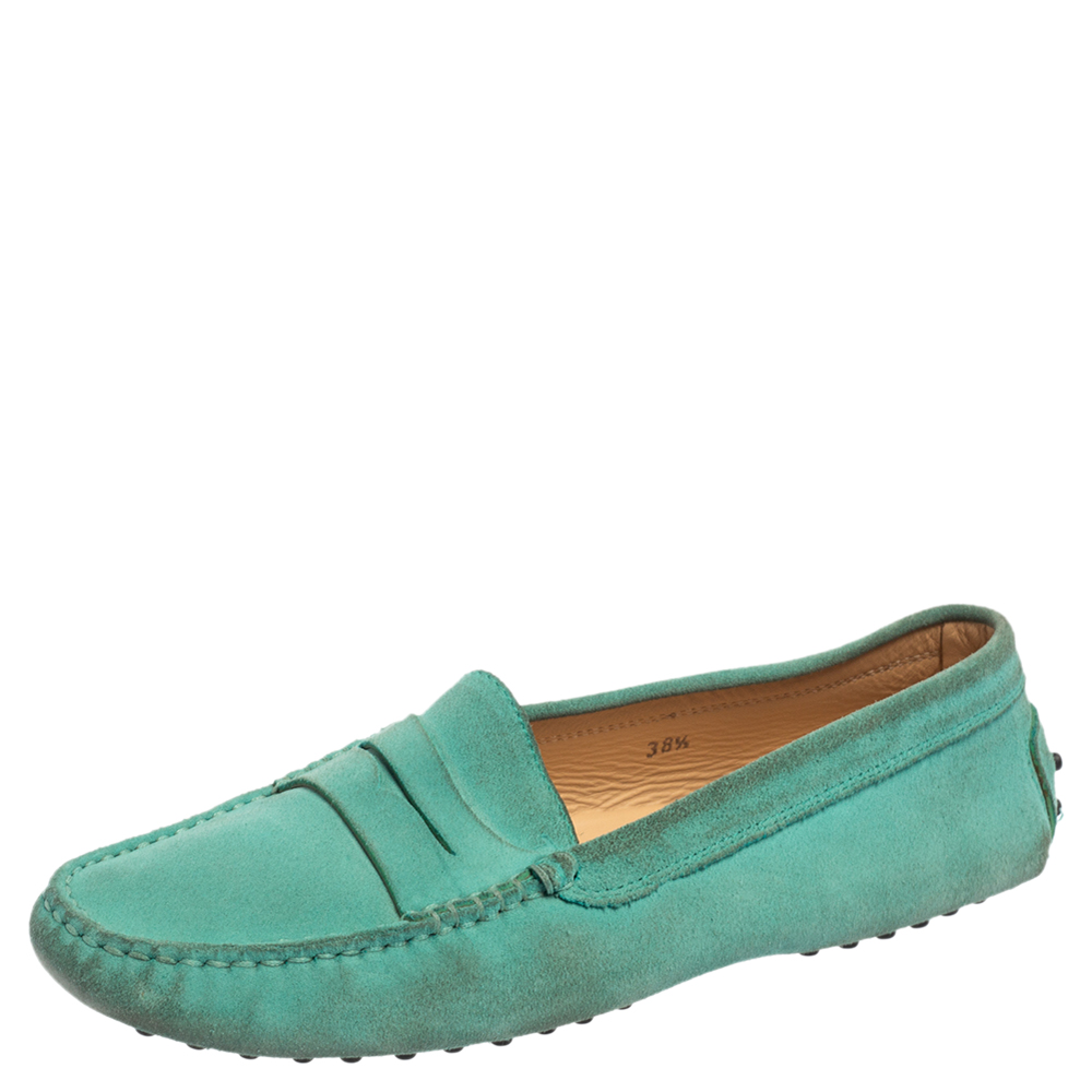 

Tod's Green Suede Limited Edition Penny Loafers Size