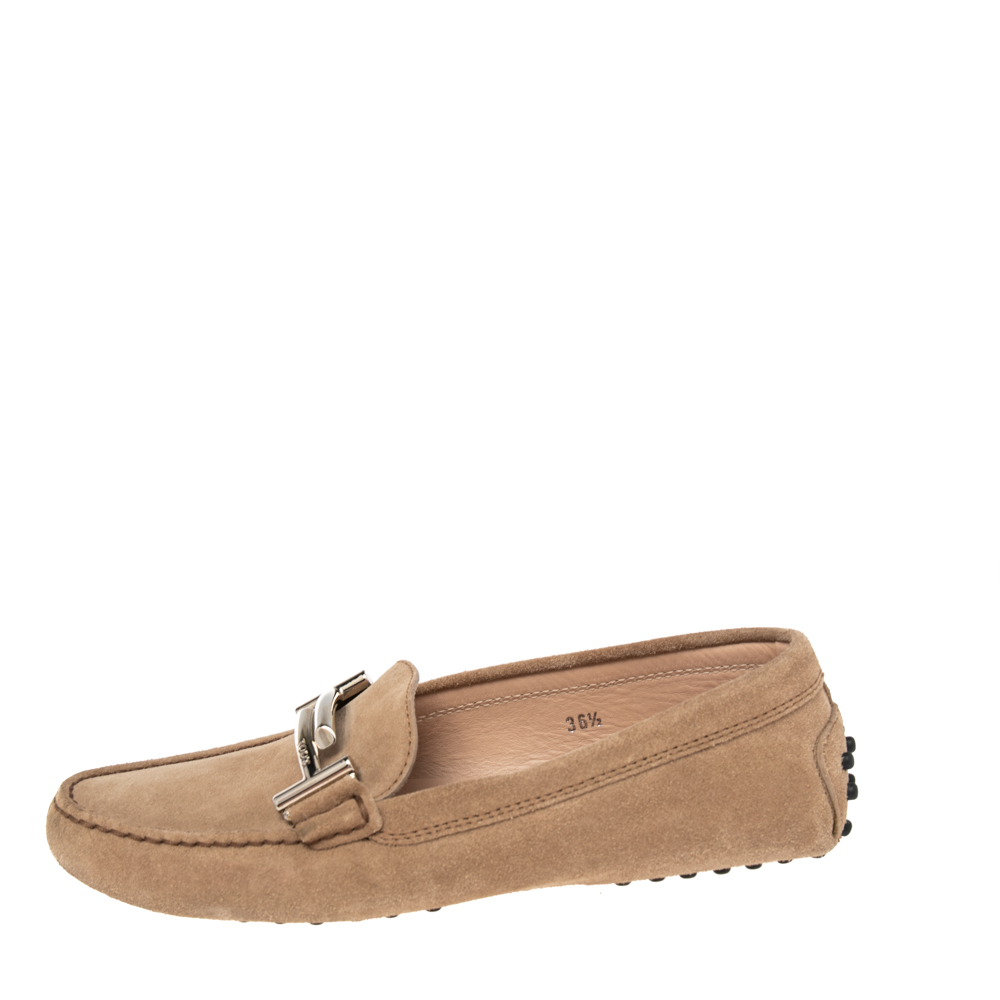 

Tod's Beige Suede Double T Slip On Loafers Size