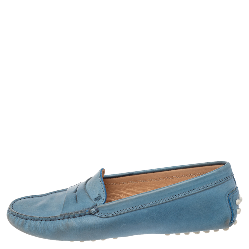 

Tod's Blue Leather Gommini Slip On Loafers Size