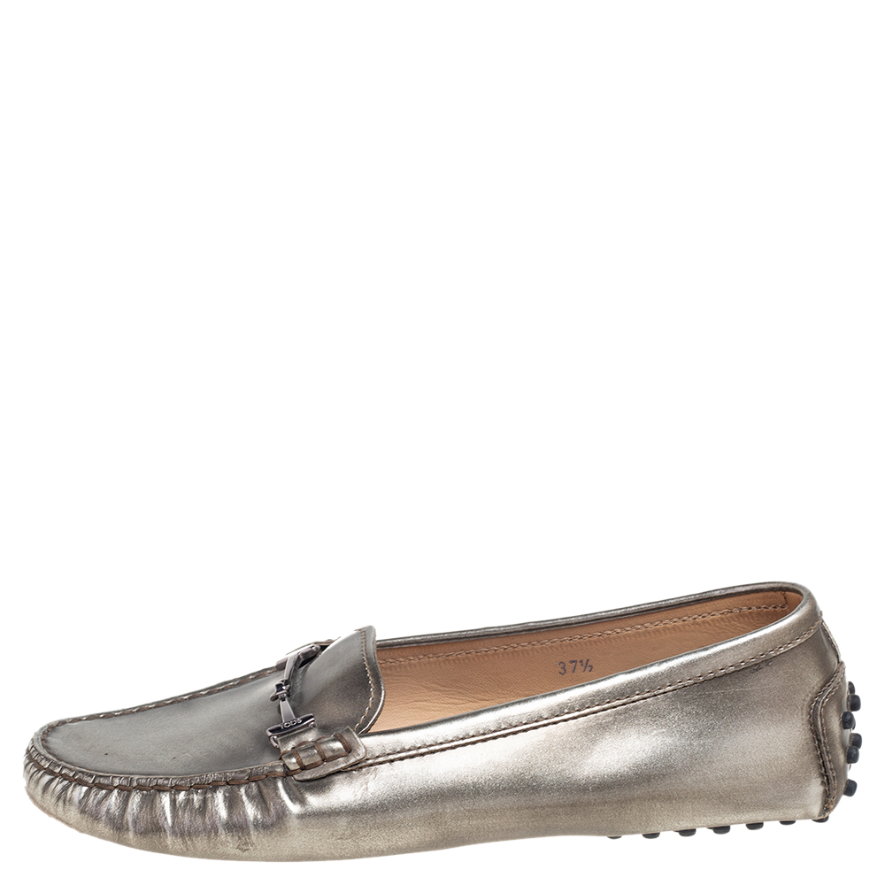

Tod's Grey Patent Leather Horsebit Loafers Size