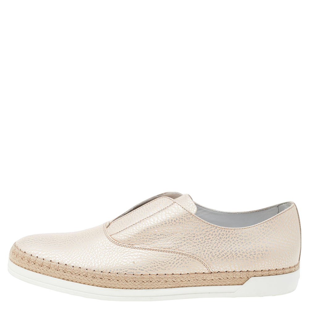 

Tod's Beige Leather Francesina Espadrilles Slip On Sneakers Size