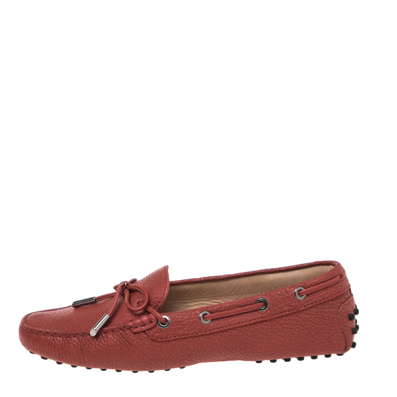 

Tod's Red Leather Bow Slip On Loafers Size