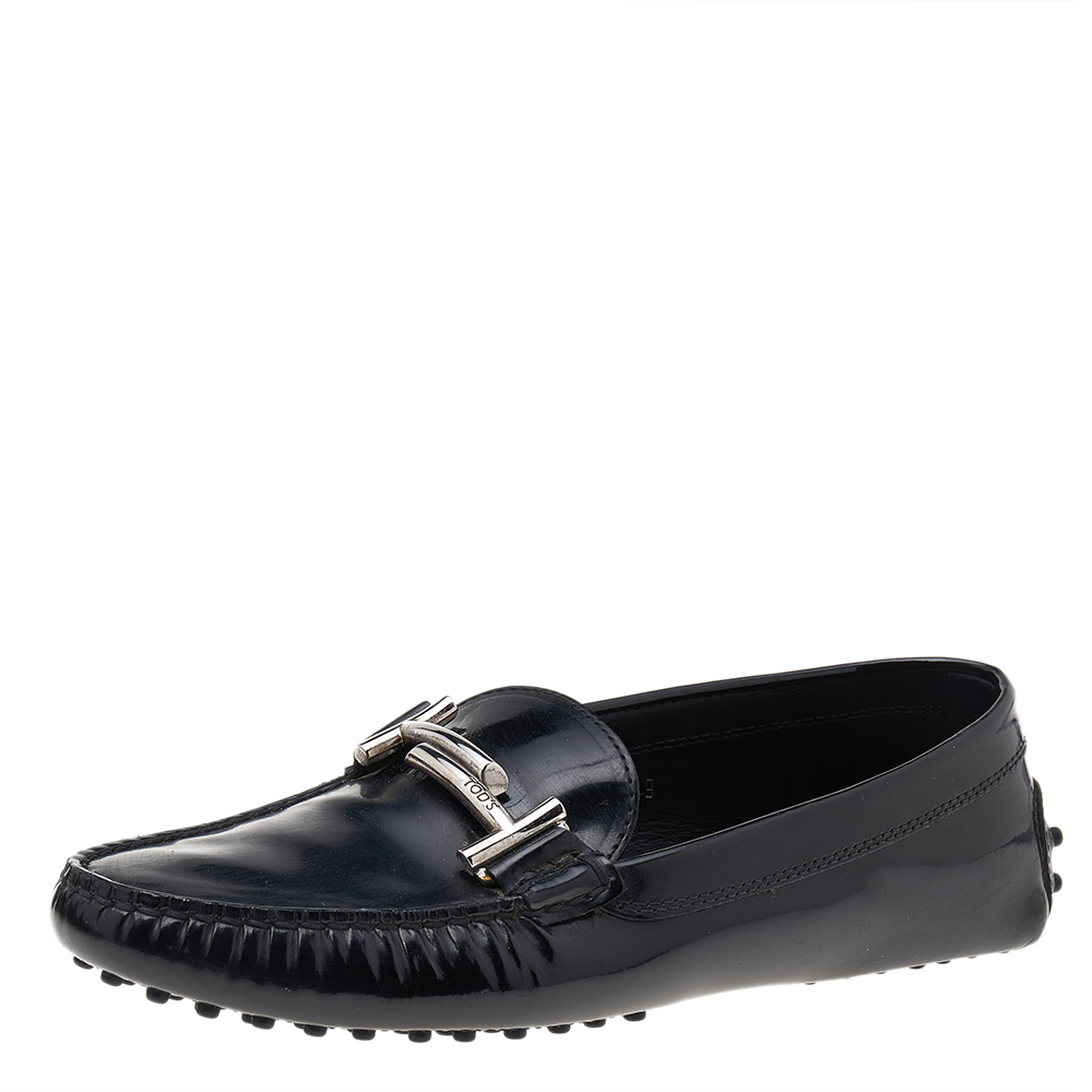 

Tod's Black Patent Leather Slip on Loafers Size