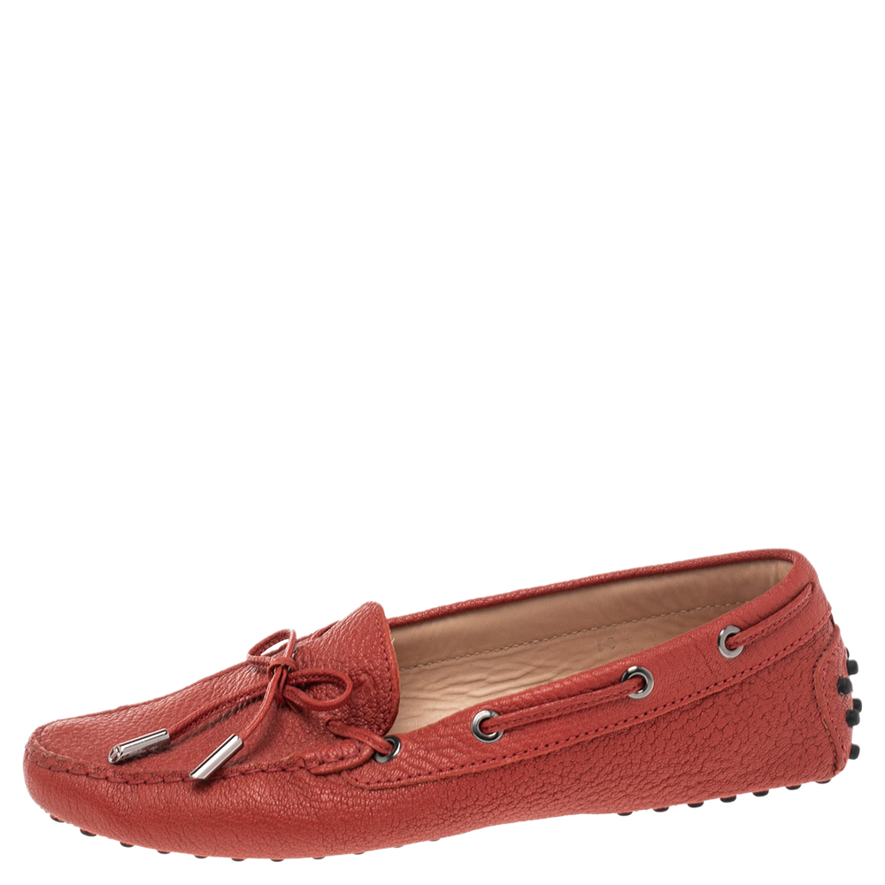 

Tod's Red Leather Bow Slip On Loafers Size