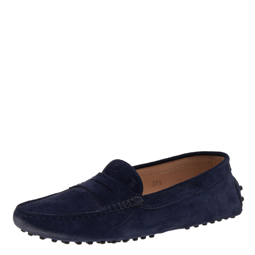 

Tod's Blue Suede Leather Penny Slip On Loafers Size