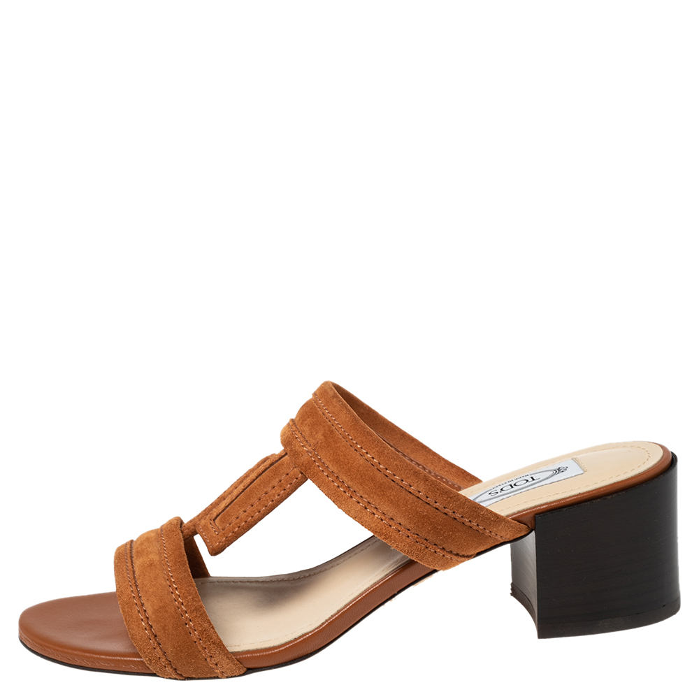 

Tod's Tan Suede Block Heel Sandals Size