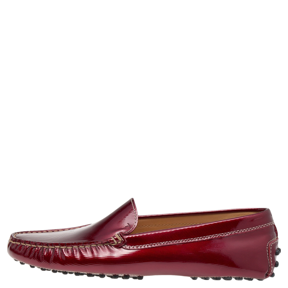 

Tod's Burgundy Patent Leather Slip On Loafers Size