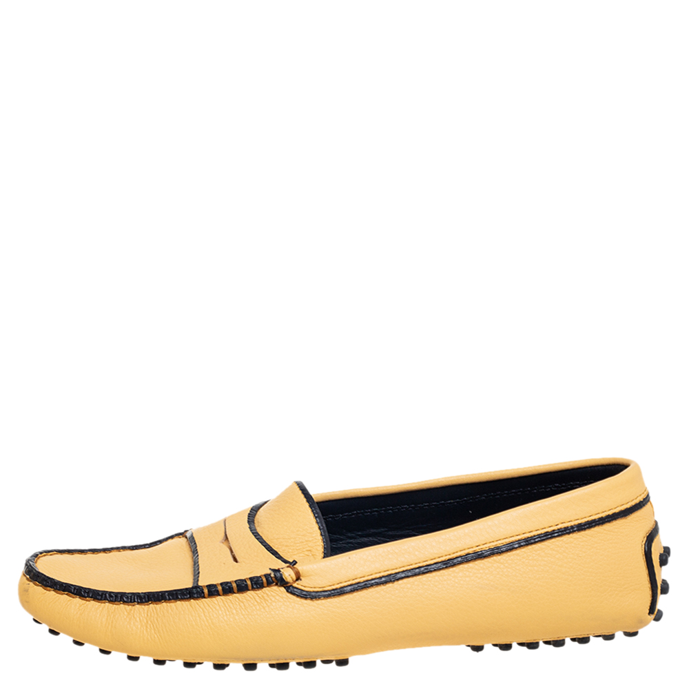 

Tod's Yellow/Black Leather Gommini Driver Loafers Size