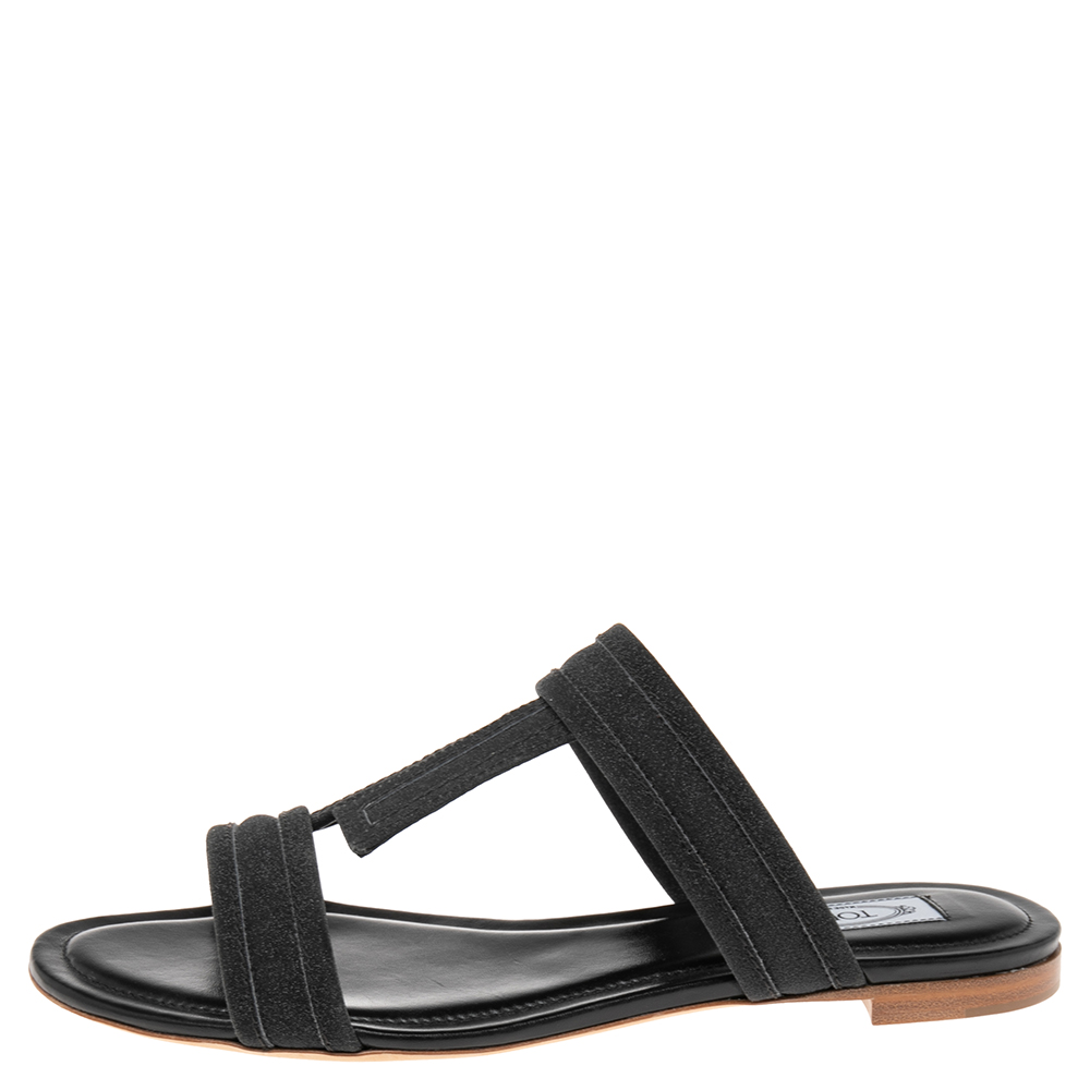 

Tod's Black Glitter Fabric Slide Flats Size