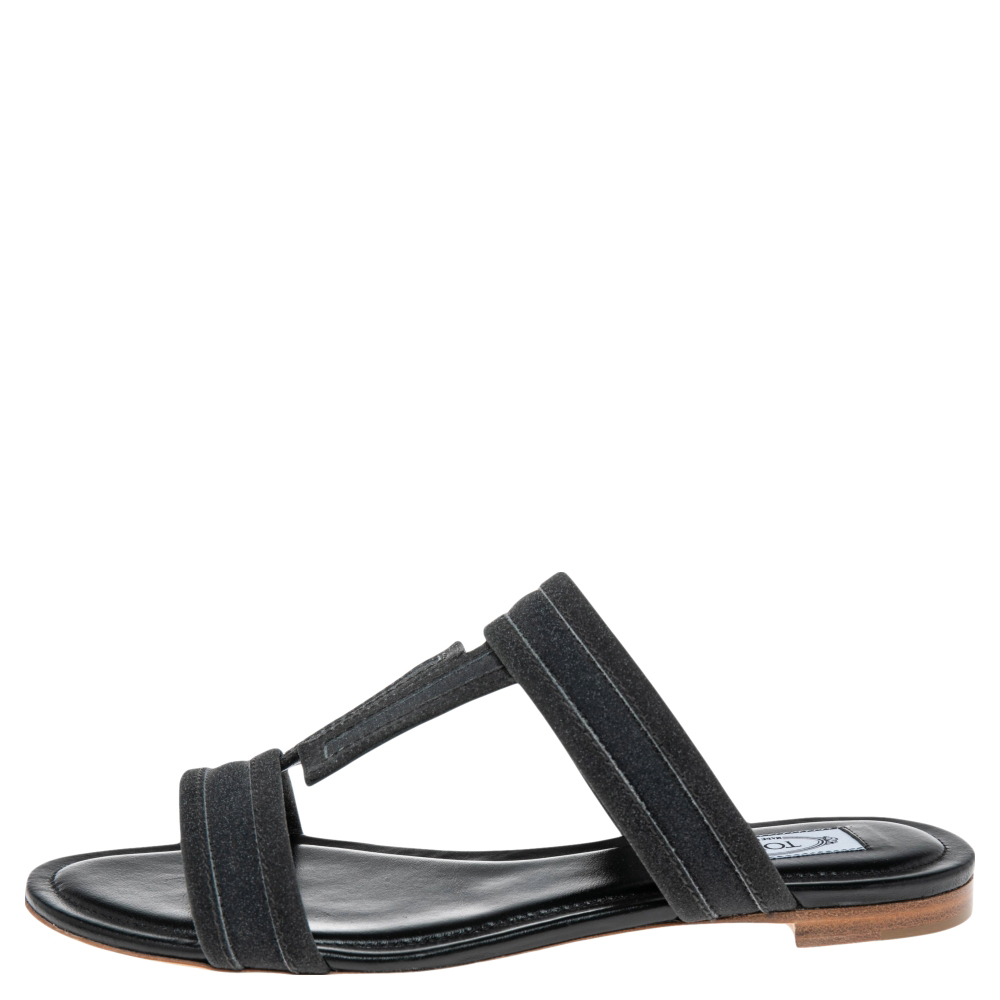 

Tod's Black Glitter Flat Sandals Size