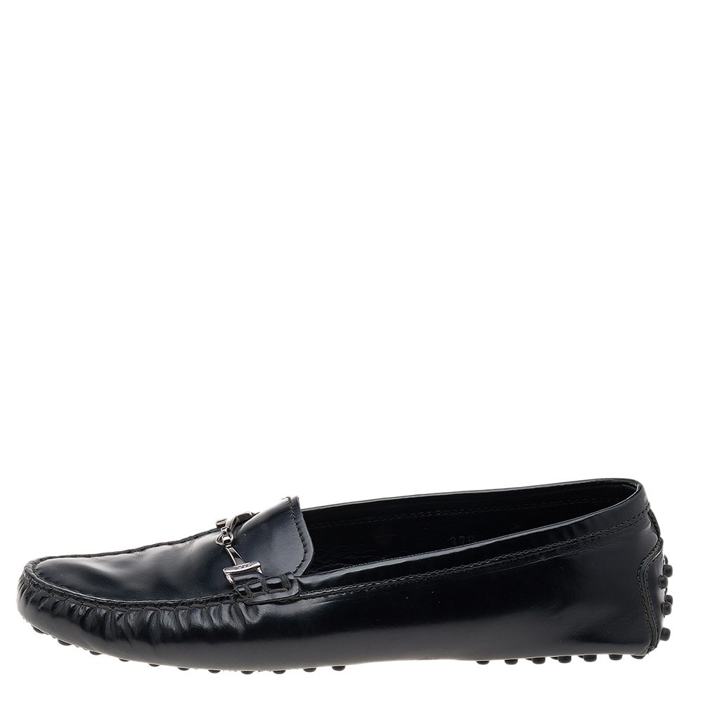 

Tod's Black Leather Horsebit Loafers Size