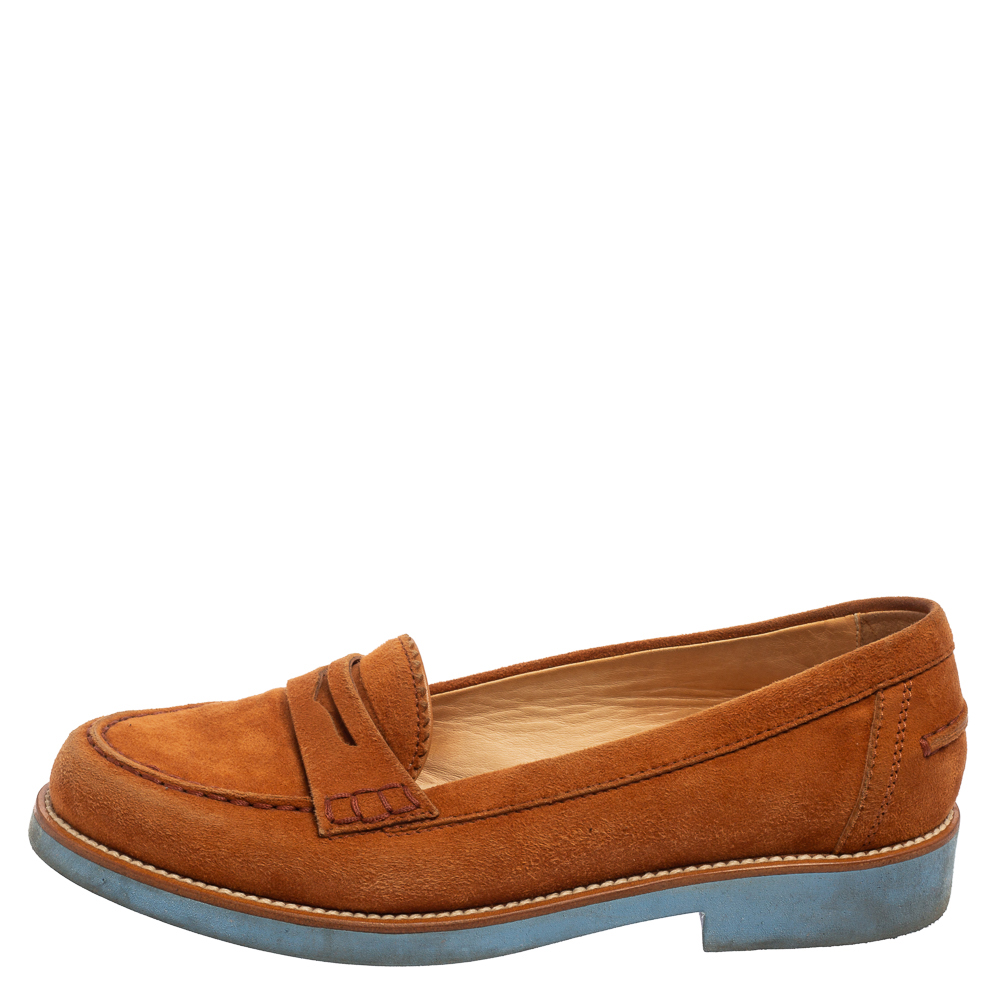 

Tod's Tan Suede Penny Platform Loafers Size