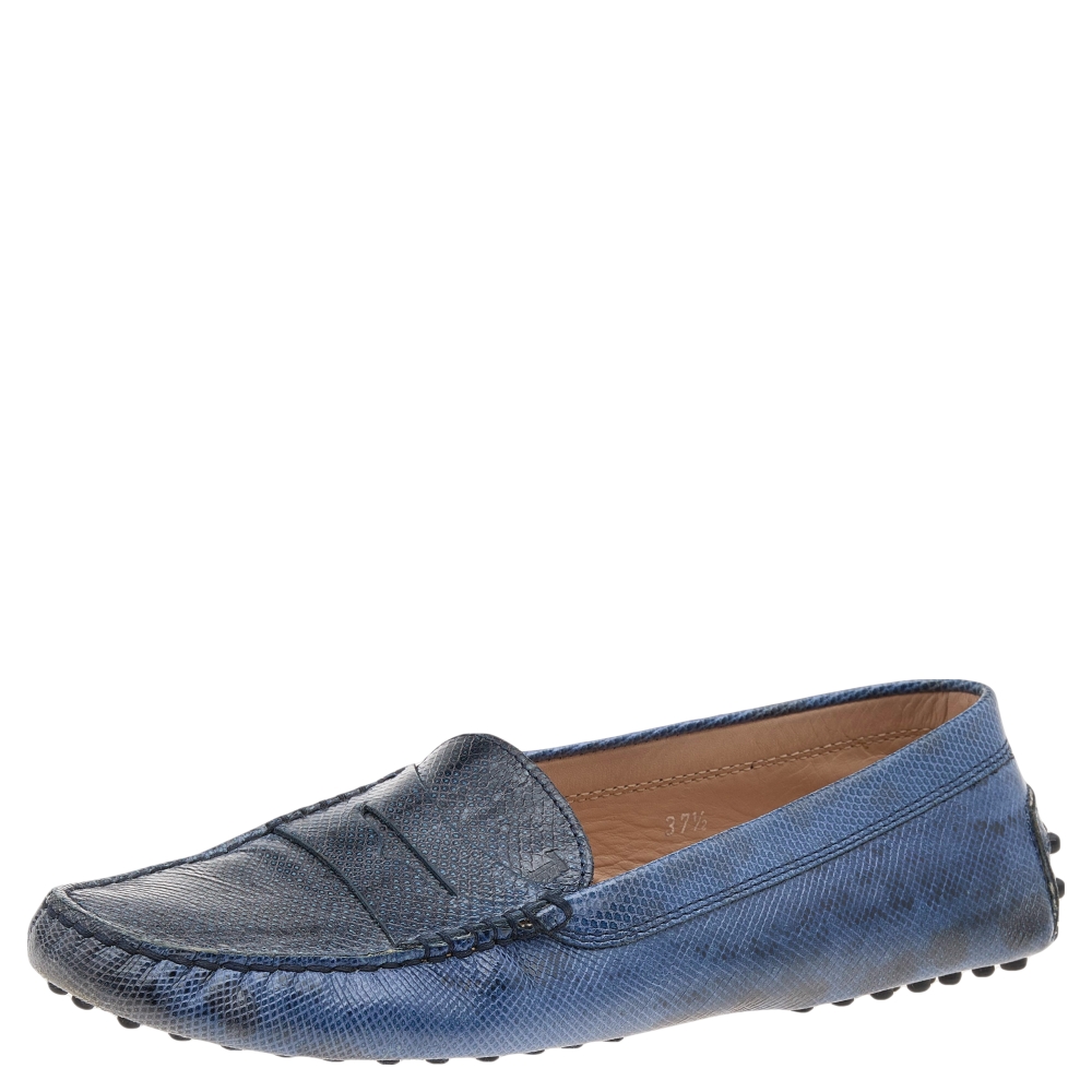 

Tod's Blue Karung Gommino Slip On Loafers Size