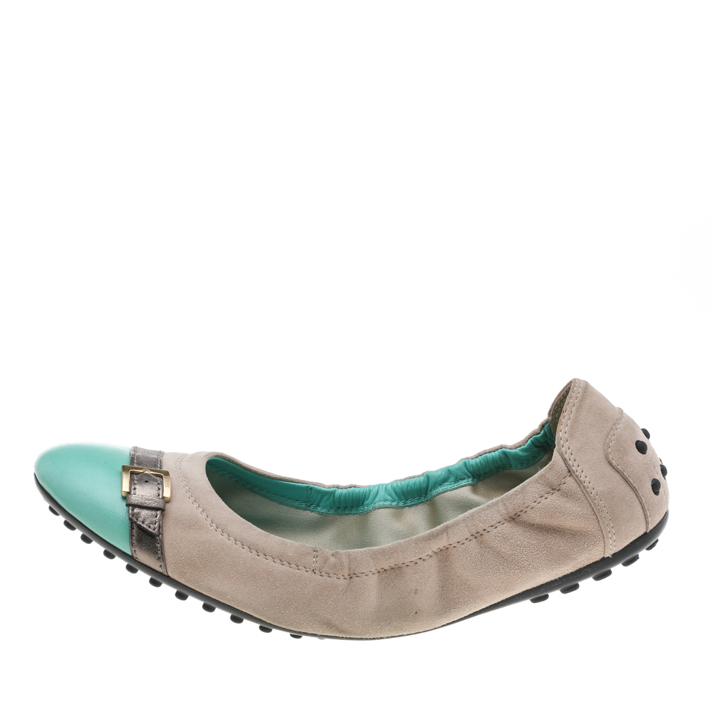 

Tod's Multicolor Suede And Leather Cap Toe Scrunch Ballet Flats Size