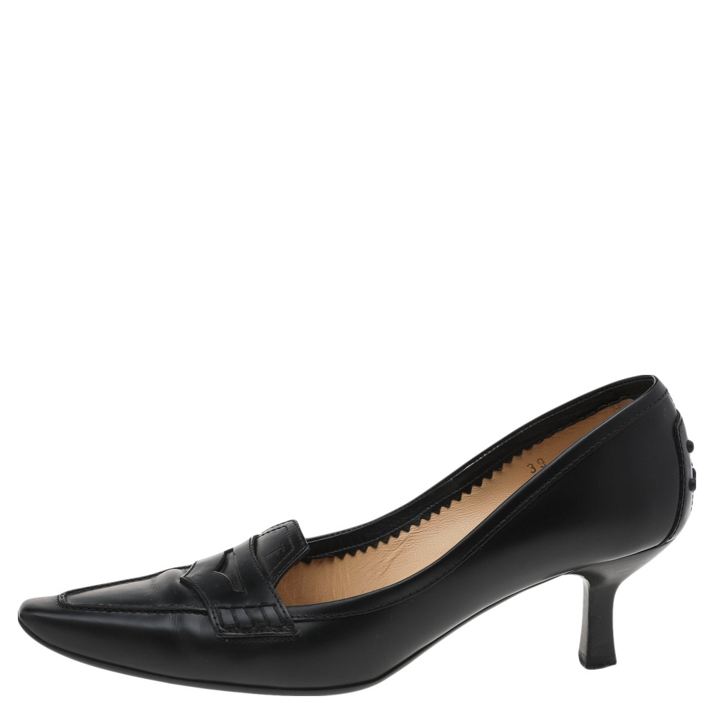 

Tod's Black Leather Loafer Pumps Size