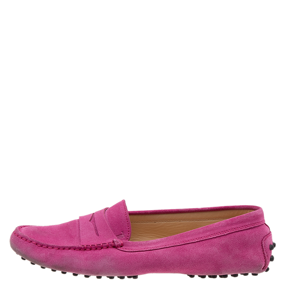 

Tod's Pink Suede Penny Slip Loafers Size