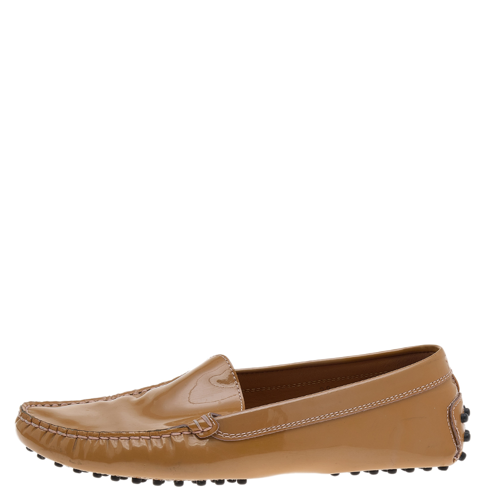 

Tod's Brown Patent Leather Slip On Loafers Size