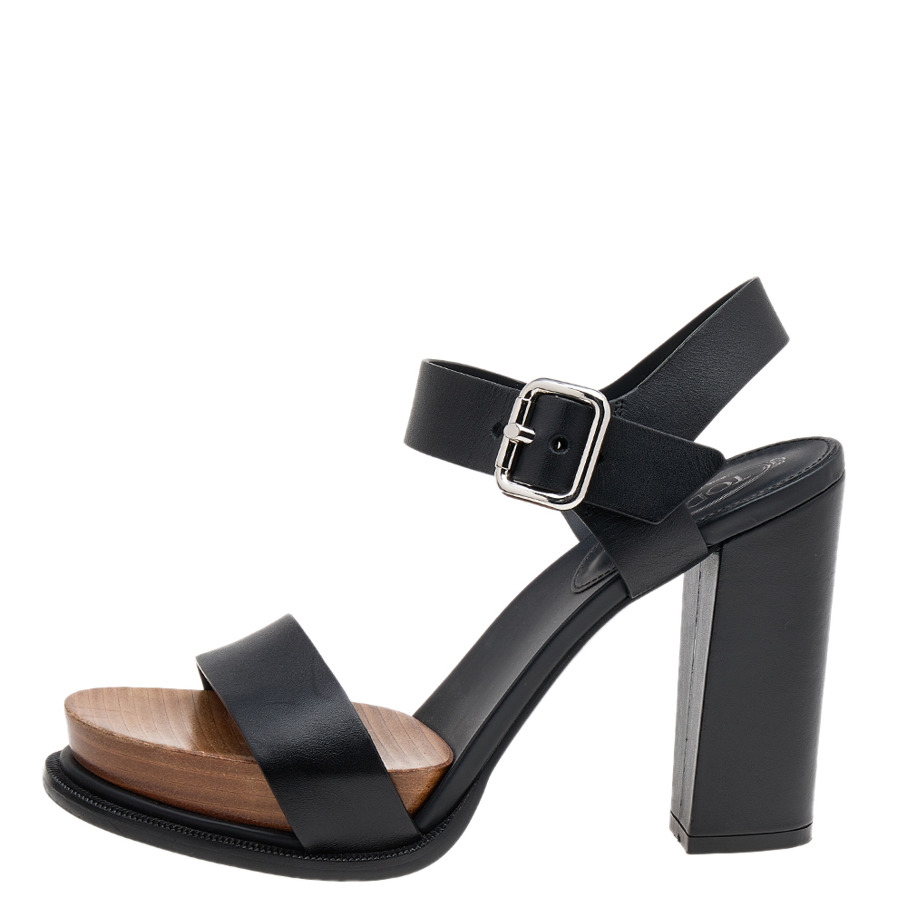 

Tod's Black Leather Ankle Strap Sandals Size