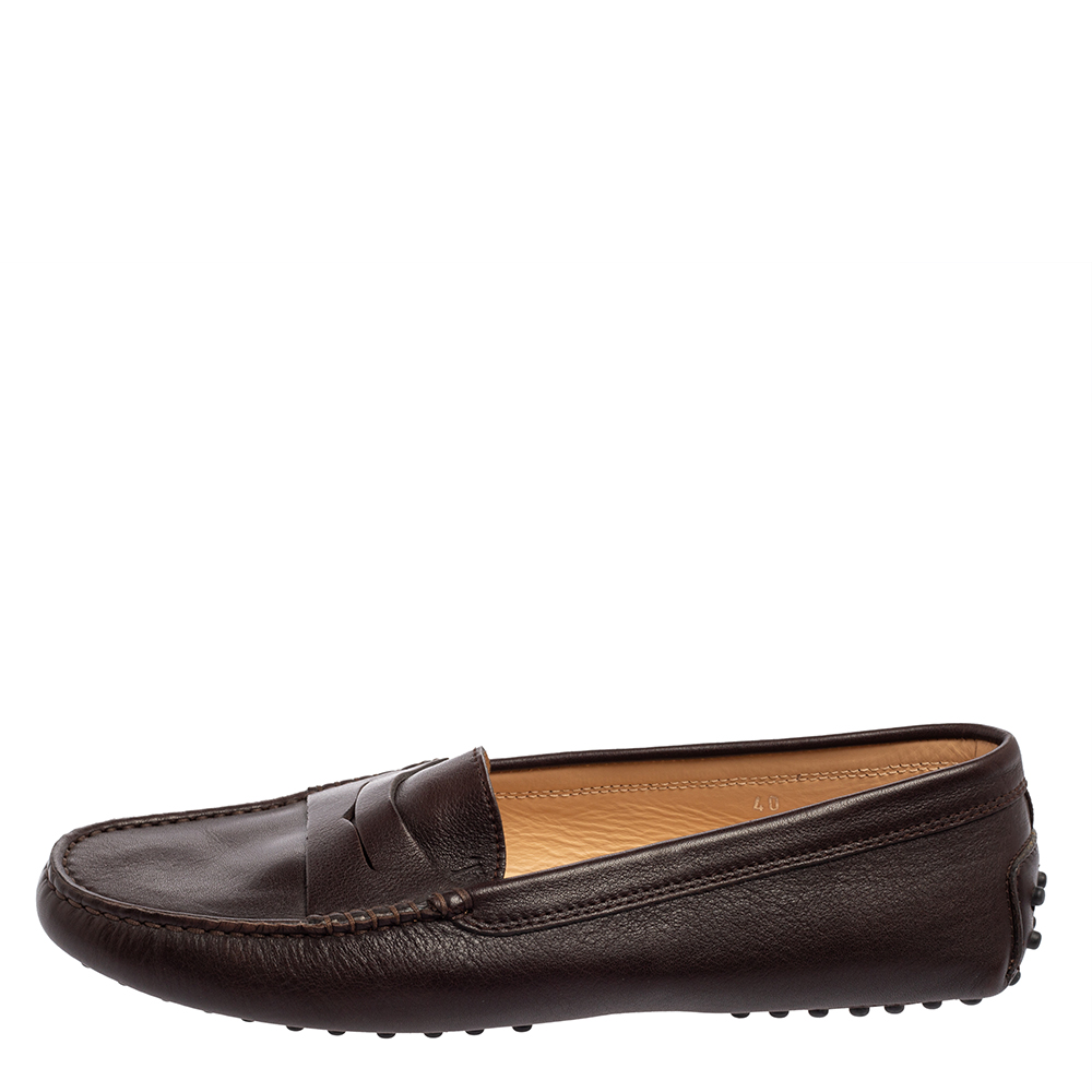 

Tod's Dark Brown Leather Slip On Loafers Size