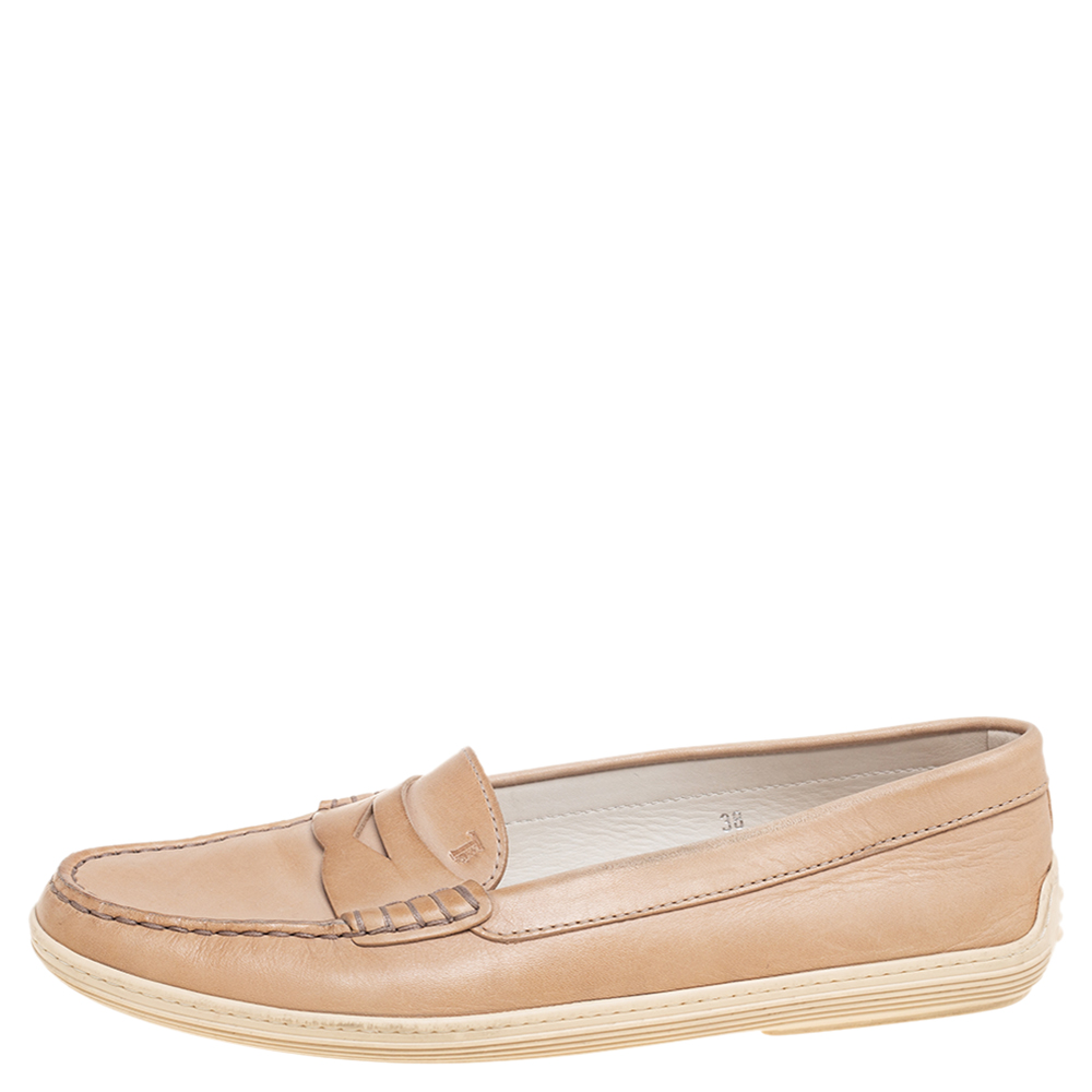 

Tod's Beige Leather Penny Loafers Size