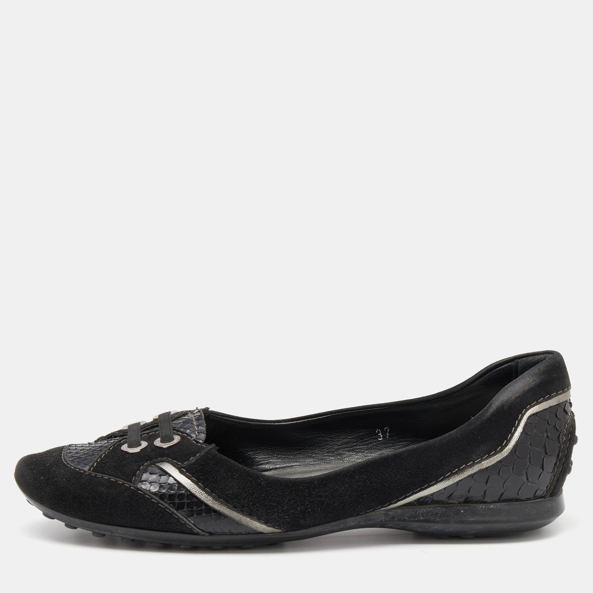 

Tod's Black Python and Suede Ballet Flats Size