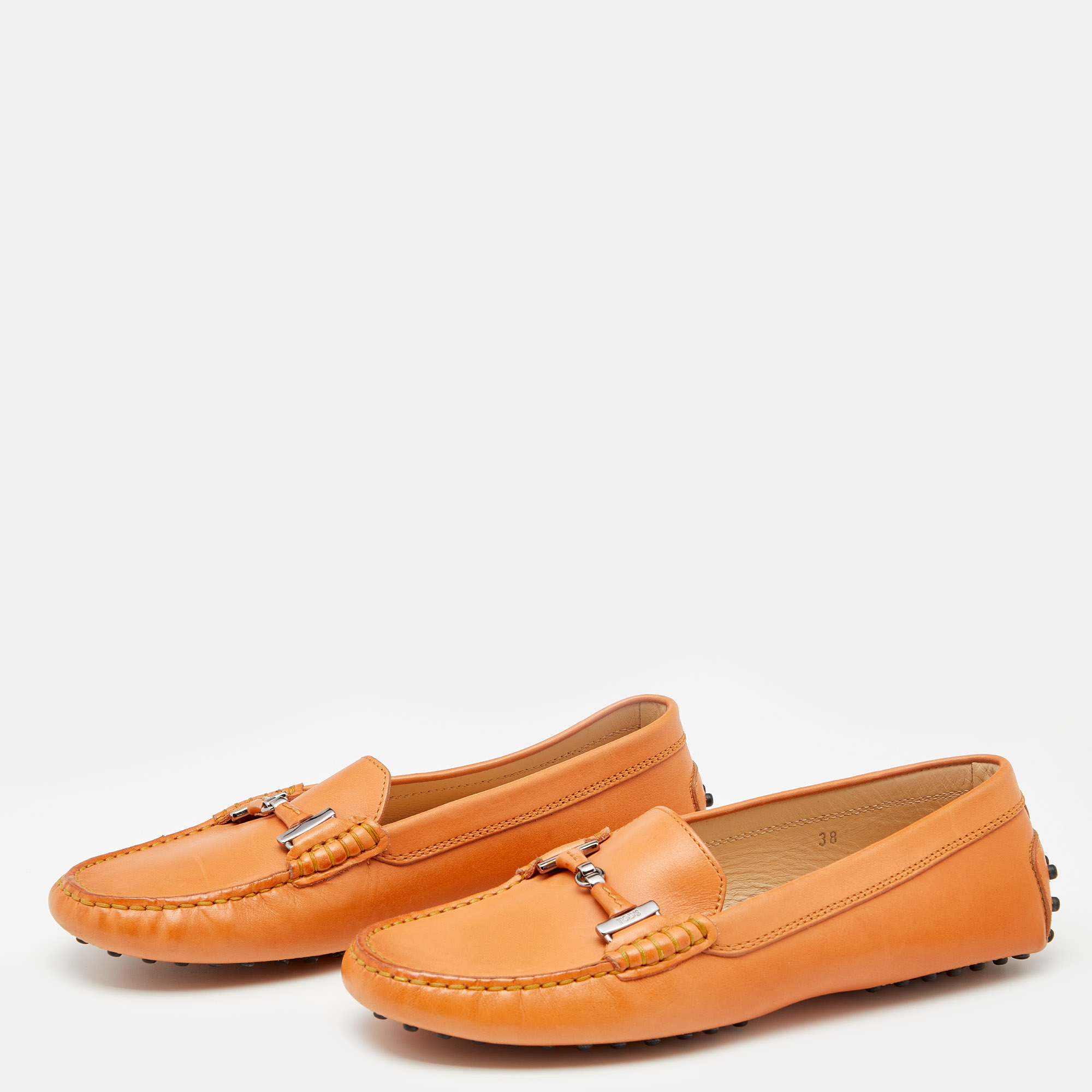 

Tod's Orange Leather Bit Slip On Loafers Size