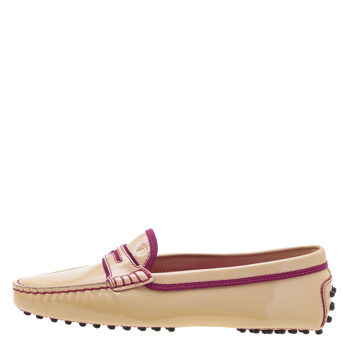 

Tod's Beige/Purple Patent Leather And Fabric Penny Slip On Loafers Size