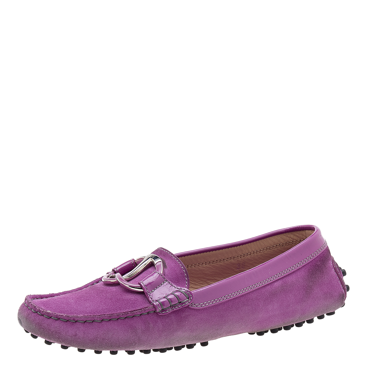

Tod's Purple Suede And Patent Leather Trim Embellished Slip On Loafers Size