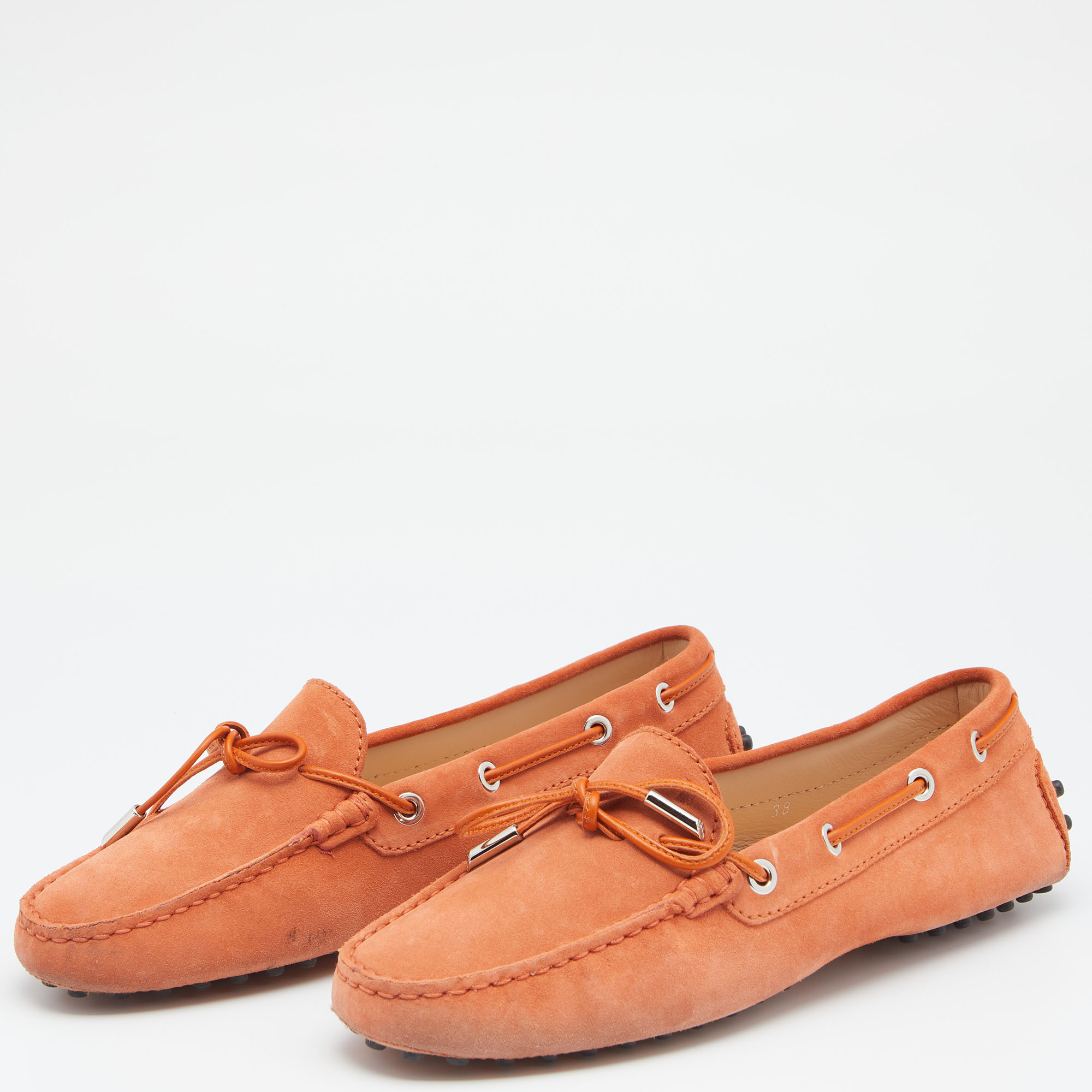

Tod's Orange Suede Bow Slip On Loafers Size