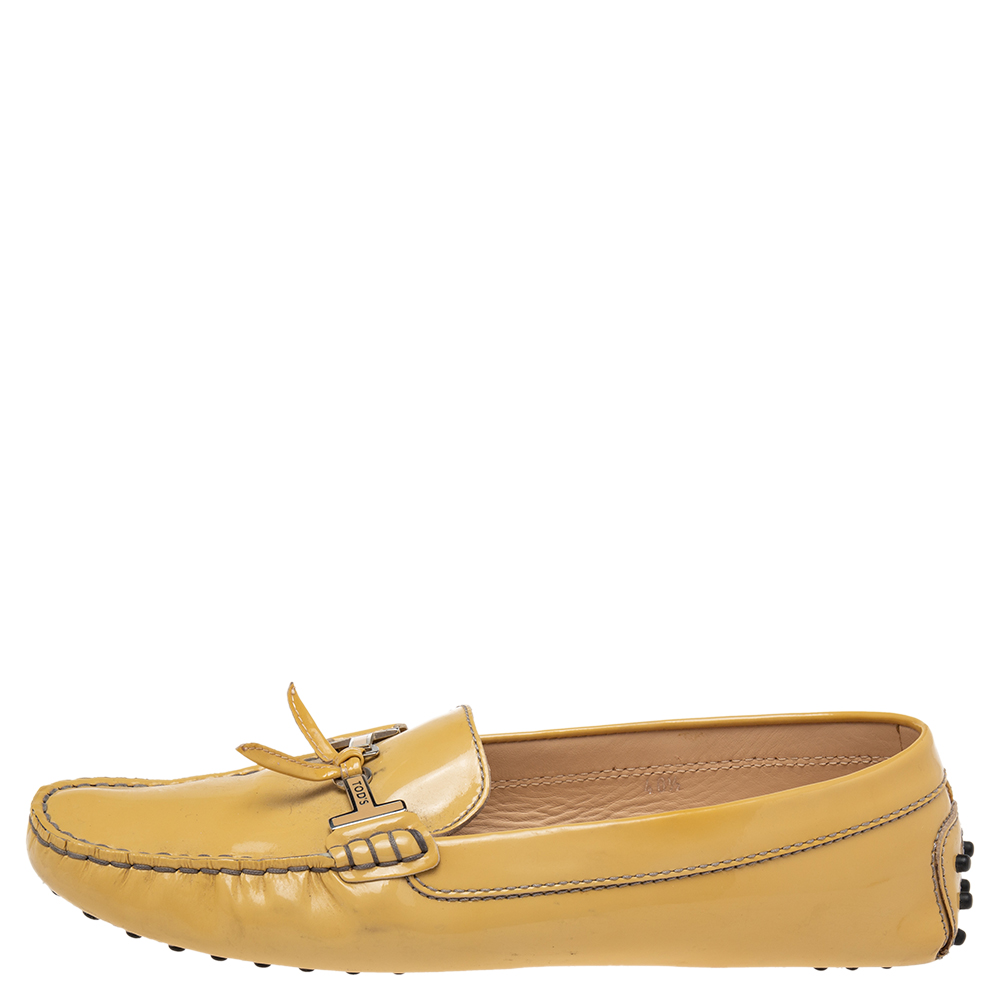 

Tod's Yellow Patent Leather Driver Loafers Size