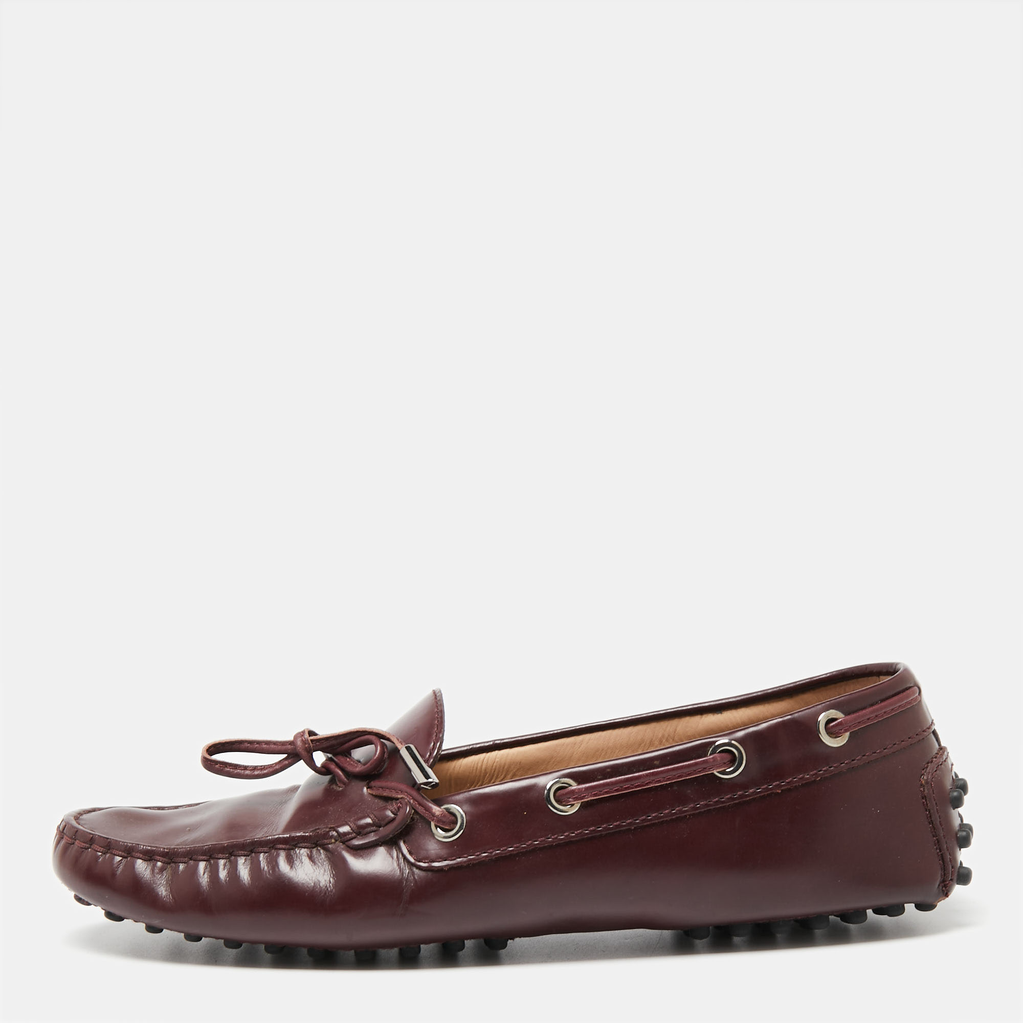 

Tod's Burgundy Leather Bow Slip-On Loafers Size