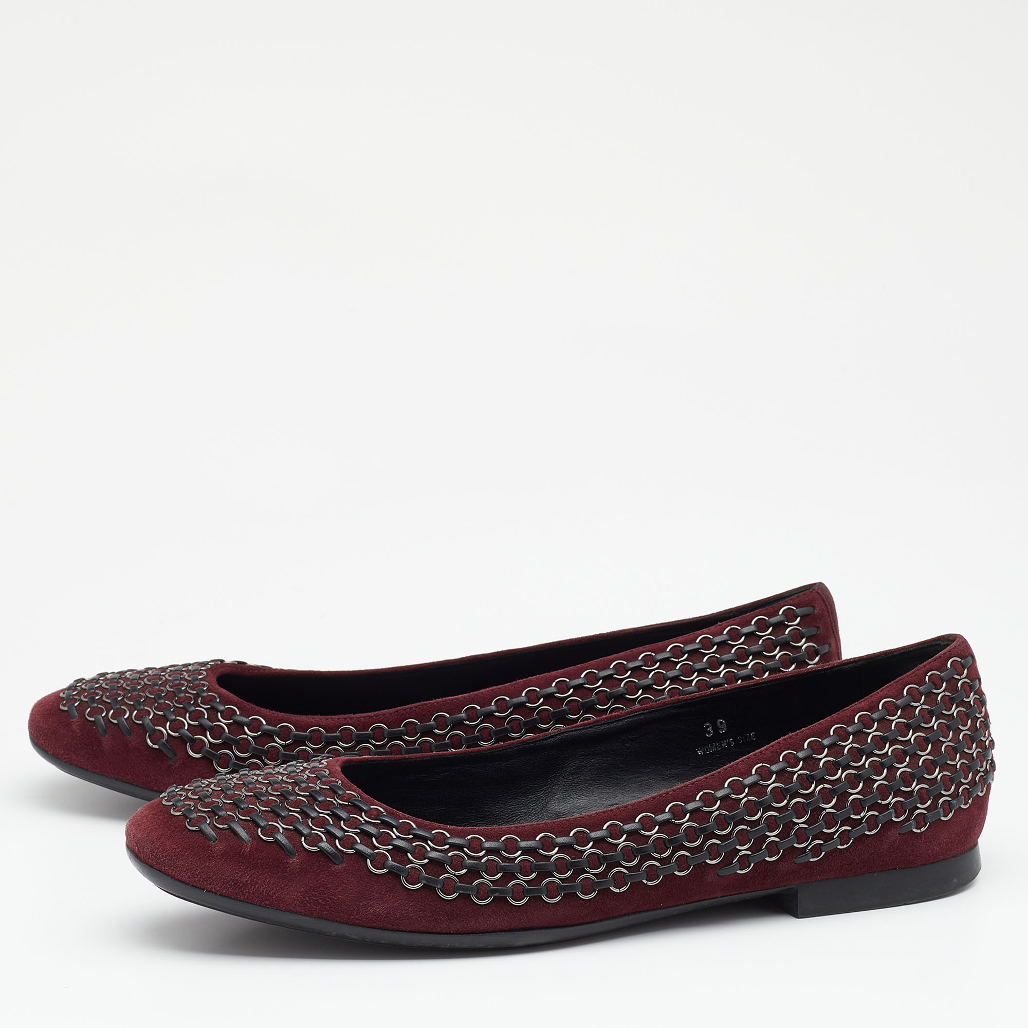 

Tod's Burgundy Suede Chain Link Ballet Flats Size